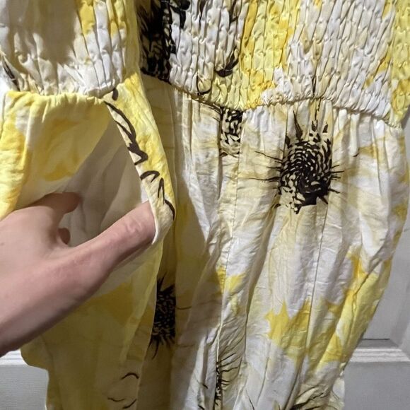 H&M Sunflower Jumpsuit Sz L Playsuit Romper Trouser Wide Leg Yellow Floral - Picture 4 of 11